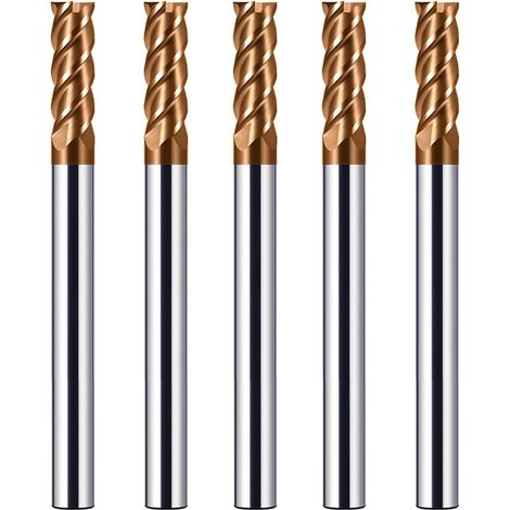 5PCS Fraise Carbure 4mm, 4 dents/4 tranchants Fraises CNC, HRC 55, TiSiN Couleur or Revêtement CNC Fraise en bout, VHM fraise en bout 4mm Pour Acier Métal Bois Acrylique Plastique (4mm) (1/5)