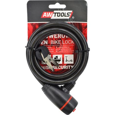 AWTOOLS - Candado de bicicleta FI 10 x 150cm, ideal para seguridad de bicicletas, diseño resistente, alta flexibilidad, fácil de usar, perfecto para uso urbano y profesional.
