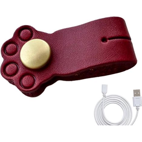 Enrouleur de câble pour écouteurs en cuir portable à motifs attaches de câble handmade rouge vin (1/5)