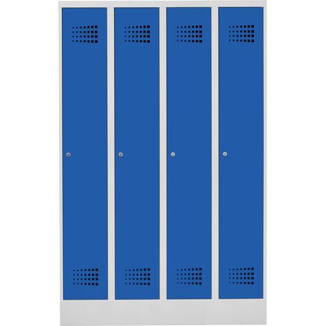 STIER Garderobenspind Premium mit Sockel 4 Abteile Zylinderschloss lichtgrau/enzianblau (1/2)