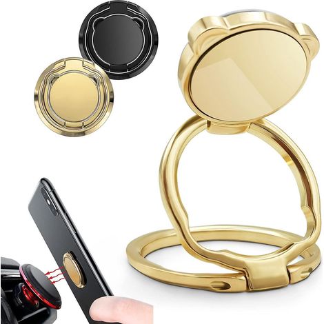 2 Pices Anneau Support Tlphone, Support De Bague Tlphone Portable Rotation 360 ,support De Tlphone De Voiture Aimant En Alliage De Zinc (1/5)