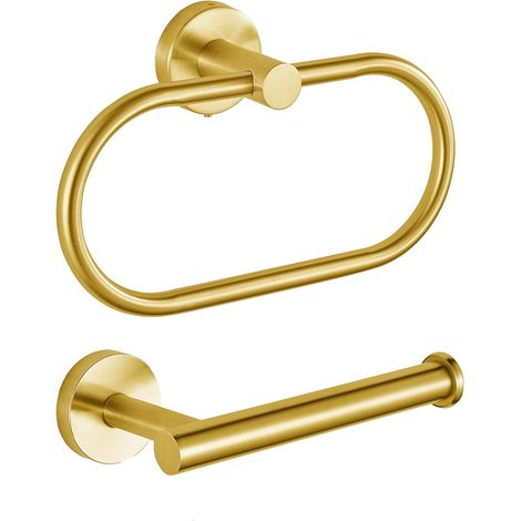Anneau Porte-Papier/Serviette, Doré Accessoires de Salle de Bains, Porte-Rouleau Perforé et Porte-Serviette en Aen Acier Inoxydable, Fixation Murale, 2 Pièces (1/5)