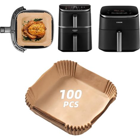 100 Papier Cuisson,Friteuse Sans Huile,Accessoire,Cosori 10,8L,Double Panier,Carré (1/5)