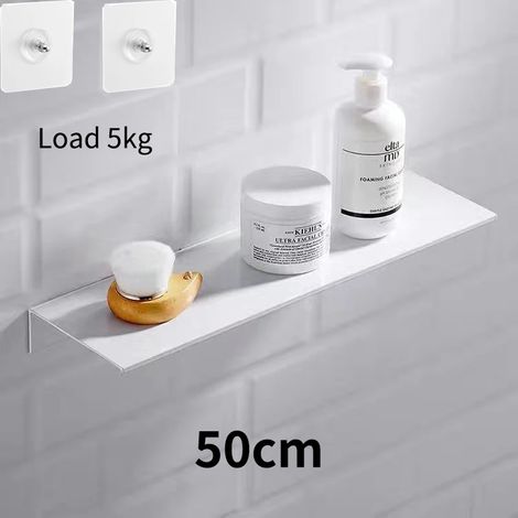 Étagères de salle de bain flottantes (50 cm - Blanc - Charge maximale : 5 kg) - Sans perçage - Rangement mural - Organisateur de maison - Accessoires de cuisine et de salle de bain (1/5)