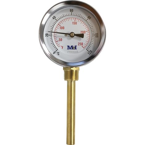 Thermomètre radial Ø80 - 0 à 120° - Longueur doigt de gant 100 mm - pour chauffage et réfrigération - Arcanaute