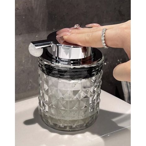 Large 300ml Diamond Glass Soap Dispenser for: Kitchen Soap Dispenser, Bathroom Soap Dispenser, Dishwashing Liquid Dispenser (1/4)