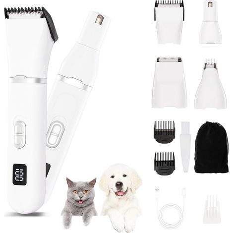 Kit de toilettage et d'hygiène pour chiens 4 en 1 sans fil et silencieux, pour l'entretien du pelage et des griffes à domicile.-AquaForge (1/4)