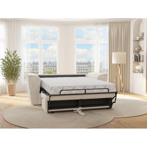 Divano letto 3 posti express in tessuto testurizzato beige Rete a doghe larghe 140 cm Materasso 22 cm memory foam - RIZORA (1/4)