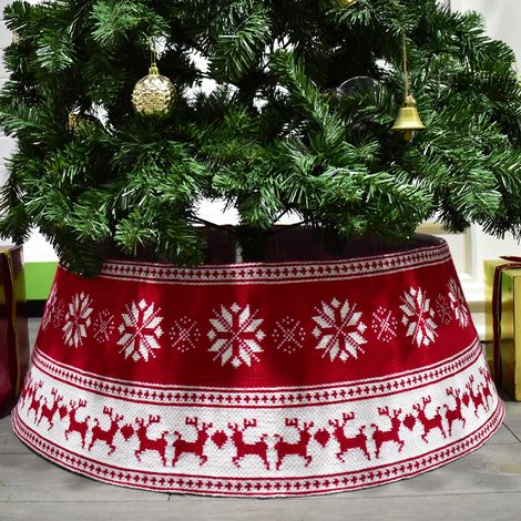 Jupe de sapin de Noël tricotée à motif renne et flocons de neige (soldes 2020), tablier décoratif pour le bas du sapin, jupe de sapin de Noël (1/5)