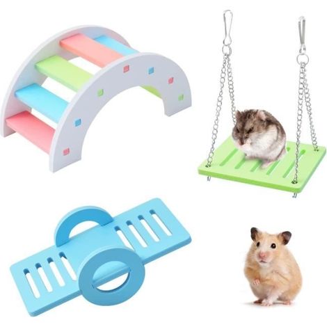 3 jouets pour hamster, pont arc-en-ciel et balançoire, jouets d'escalade et de jeu, accessoires de cage de hamster bricolage (1/4)