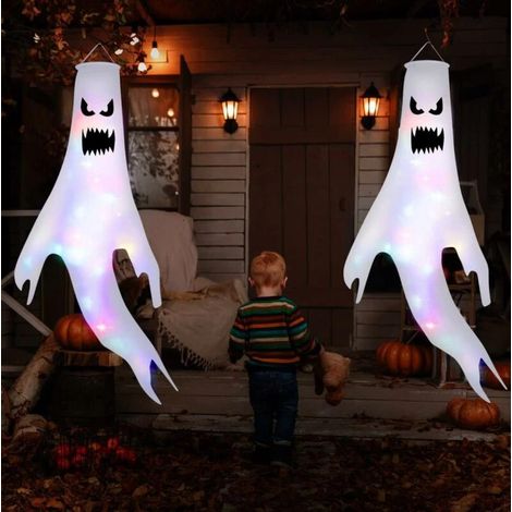 Autre décoration pour Noël Halloween Decoration Exterieur, 120CM Fantme Deco Halloween Interieur Effrayante avec lumière LED, Squelette Décoration Halloween Accessoire - 2 Pièces (1/4)