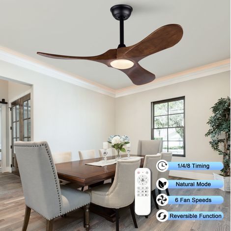 Ventilador de techo de 42 pulgadas con LED regulable, mando a distancia, motor de CC silencioso, metal negro y madera de nogal oscuro. (1/5)