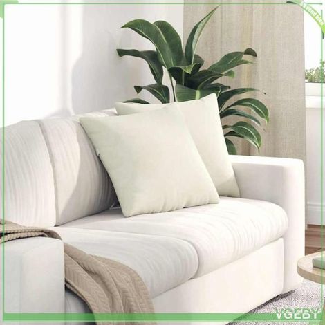 Coussins de canapé (paire) - FAFEISY - Velours côtelé - 45 x 45 cm - Crème - Housses déhoussables (1/5)