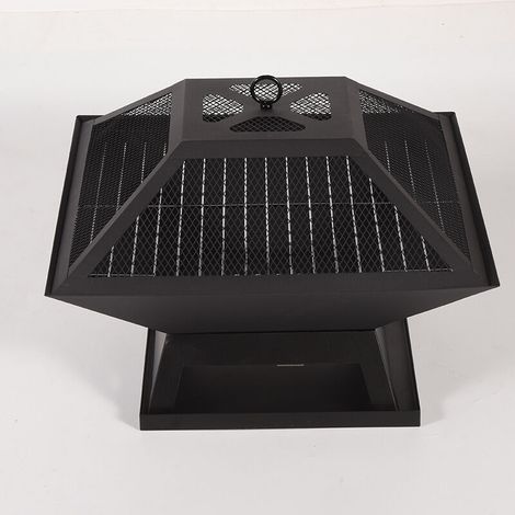Foyer Barbecue, Brasero Exterieur Terrasse, Barbecue Charbon Portable avec Grill, Fourchette à Feu et Couvercle de Protection Contre Les Étincelles, pour Jardin/Camping/Pique-Nique (1/5)