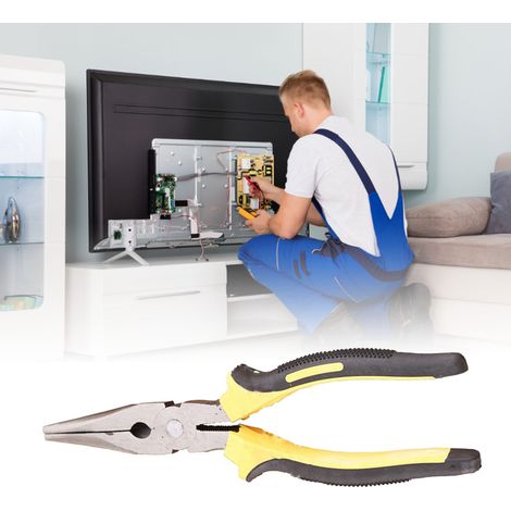 Pince à bec plat en acier et PVC antidérapant, poignée ergonomique, antirouille, multifonctionnelle, pour réparation, 20 cm (8 pouces). (1/5)