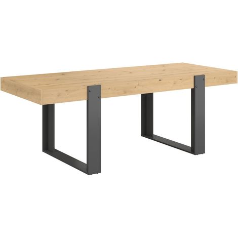 Table repas 220cm plateau aspect chêne pieds U en métal anthracite - YOUENN (1/5)