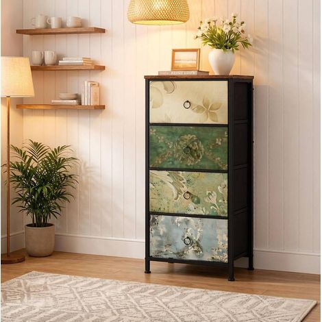 Cassettiera vintage a 4 cassetti in tessuto, 45 x 95 x 30 cm, metallo e legno, multicolore (1/5)