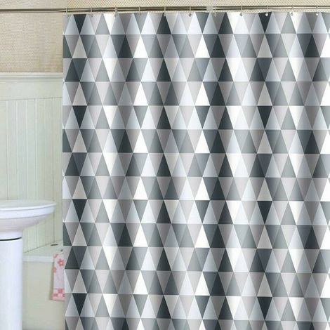 Duschvorhang 200 x 220 cm (200 cm breit, 220 cm hoch), wasserdicht, antibakteriell, schimmelresistent, aus Polyestergewebe, waschbar, mit 12 Duschvorhangringen (1/5)