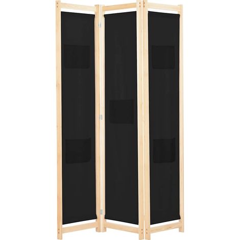 Paravent 3 pièces, noir, 120 x 170 x 4 cm, tissu (1/5)