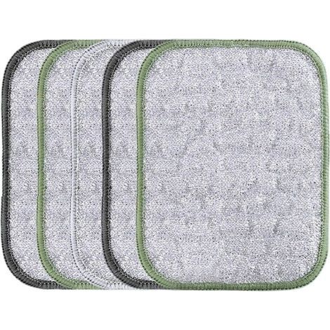 Lot de 5 torchons en fil métallique anti-rayures, chiffon de nettoyage à double usage, extérieur texturé solide, design sûr pour usage sec et humide, pour ustensiles de cuisine, grill, four, évier (1/5)