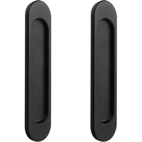 2x Poignées de Porte Coulissante Ovales Autocollantes, Poignée Porte Coulissante, Alliage D'aluminium or mat sans Perforation pour Portes Coulissantes de Grange, Fenêtres (noir)