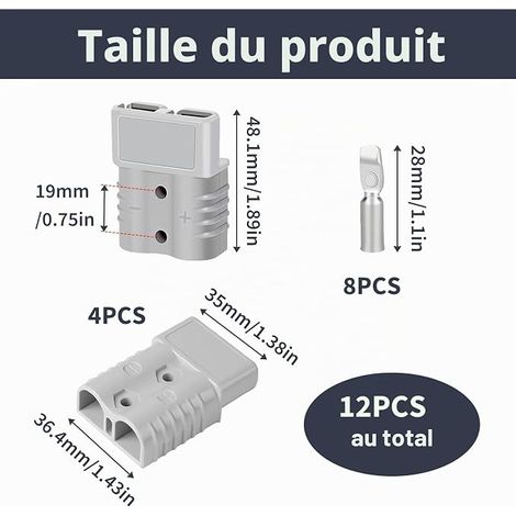 Connecteur Batterie 50A 600V, Prise avec Broches Terminales, Kit Connecteur Voiture, Prise de Batterie Électrique pour Van Voiture Moto Bateau Camion (1/4)