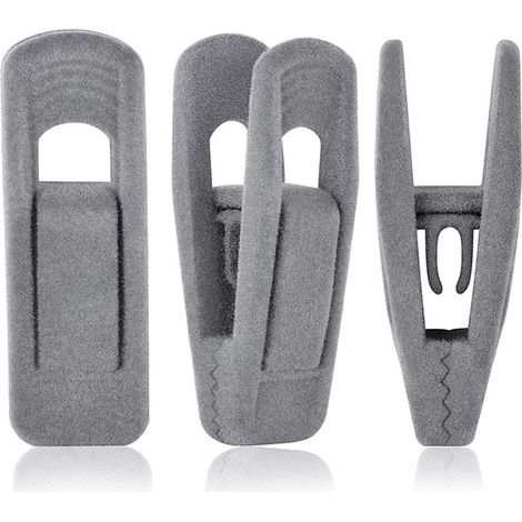 Lot de 20 pinces à cintres en velours gris Wonck, pinces pour cintres en velours pour pantalons, pinces robustes idéales pour les cintres en velours fin (1/5)