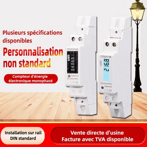 Sous-compteur électrique monophasé 1P 220V 1,5(6)A écran LCD rétroéclairé sur rail DIN 1.5 6 réf 6072 150 g – Livraison gratuite (1/5)