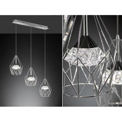 LED Pendelleuchte AMY 3-flammig mit Gitter Lampenschirmen Silber, Breite 76cm (1/5)