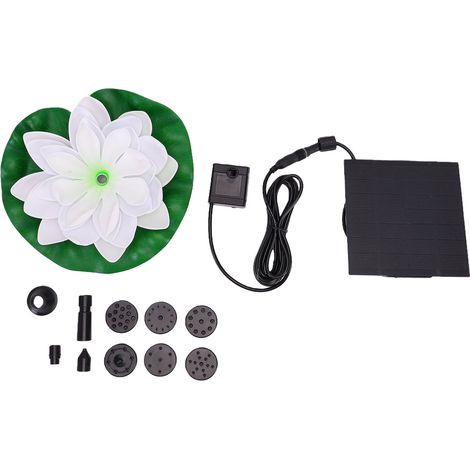 Fontaine à eau solaire 1,5 W Lily avec 6 buses pour bain d'oiseaux, décor d'étang blanc (1/5)
