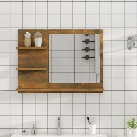 Miroir de salle de bain en bois d'ingénierie teinté fumé (1/5)
