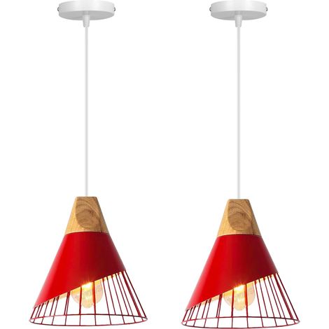 Lot de 2 Suspensions Industrielles - Bois et Métal - Design Cage Vintage - Éclairage Intérieur Réglable - Pour Cuisine Salon Chambre - Noir ou Blanc Ø25cm (1/5)