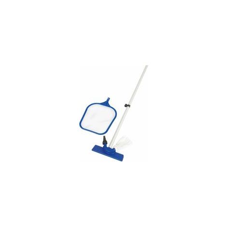 Kit de nettoyage de piscine avec support - Kit d'entretien de piscine bleu - Acier inoxydable - (1/5)