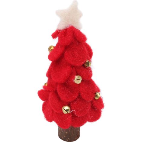 Sapin de Noël en feutrine de laine, petit sapin en bois, décoration rouge pour la maison ou la fenêtre (1/5)