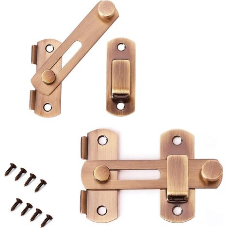 Coffret de loquets de porte coulissante en acier inoxydable avec vis pour portes, armoires, fenêtres et portails de jardin, bronze rouge (1/5)