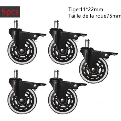 Roulettes de Rechange 75mm 11x22mm Roulettes pour Chaise de Bureau (avec freins), 5pcs Roulettes pour Chaise Robustes et (1/4)