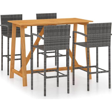 Set de 1 Table et 4 Tabourets de bar de jardin, Ensemble Table et Chaises Gris OIB3337E (1/5)