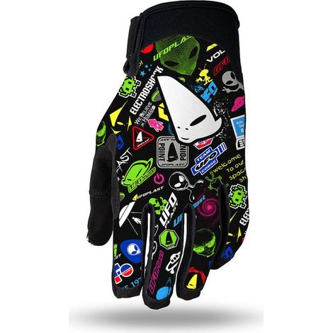 Gants de motocross enfant Skyline UFO 2025/09, noirs, motif UFO, taille XL - Collection 2025