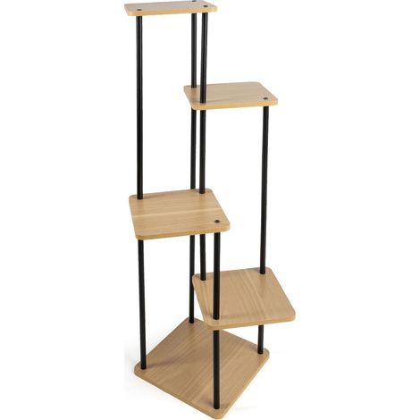 Metall Pflanzenständer schwarz 5 Ebenen aus Holz - 107 x 30 cm - Blumentreppe mit 5 Etagen für Zimmerpflanzen und Dekoration