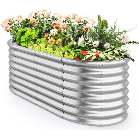 Bac potager surélevé métal argenté 165 x 80 x 60 cm, bac de culture à panneaux ondulés avec bords arrondis pour jardin et cour (1/4)