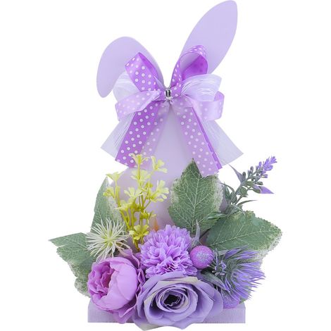 Easter Cartoon Bunny Egg Wooden Tablet Desktop Ornament Home Holiday Artificial Flower Craft Decoration Prop-KZQ (1/2)