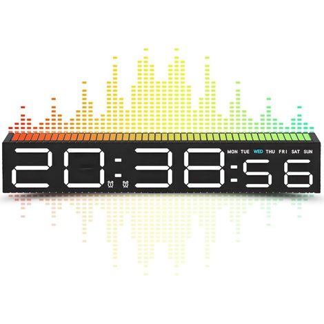 Réveil numérique pour chambre à coucher avec veilleuse, horloge LED double alarme, luminosité réglable, contrôle du son, rythme musical pour table de chevet, PC de jeu et TV (1/5)