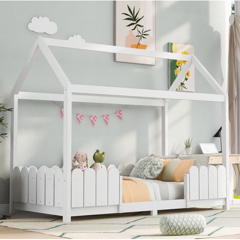struttura letto 90x200 casa bambini in legno bianco OKMYHOME (1/5)