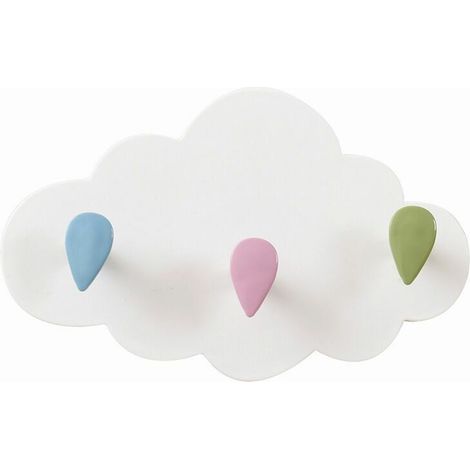 BDD Kinderzimmer-Garderobe, wolkenförmige Kindergarderobe ohne Befestigungslöcher, wandmontierte Kindergarderobe, Wandhaken mit 3 Haken, Küche/Badezimmer (einteilig) (1/5)