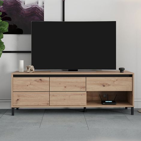 Mueble para TV Corciano, un Cajón, un Estante, 2 Puertas, 151x40x52h cm Marrón Roble Nodo (1/5)