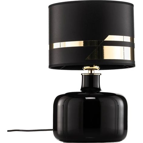 [NEUWERTIG] B-Ware Argon Tischlampe Leuchte Bodo Glasfuß Schirm Schwarz Gold Messing Dekor E27 Led
