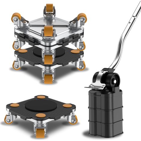Kit Déplace Meuble avec roulettes - Connect Pro Noir Roulettes 360° pour Déplacer Meubles Lourds et Appareils, Capacité 400 KG, avec Lève-Meuble Auxiliaire (1/5)