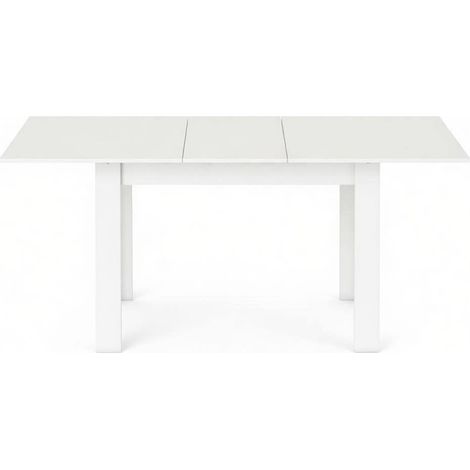 Table à manger extensible en MDF blanc avec rallonge et structure en acier, 180 x 80 x 75 cm (1/5)