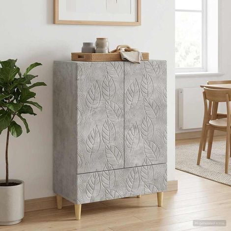 Buffet gris béton avec portes et tiroir, bois d’ingénierie, 66 x 34,5 x 95 cm - PANGIVO (1/5)
