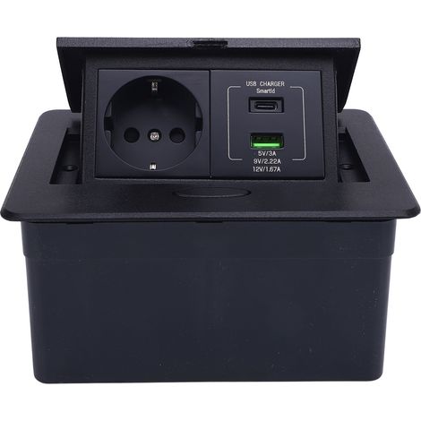 Boîtier prise sol encastrable imperméable alliage aluminium kit prise plate 2 trous à broches PD 20W ports USB A et C noir (1/5)